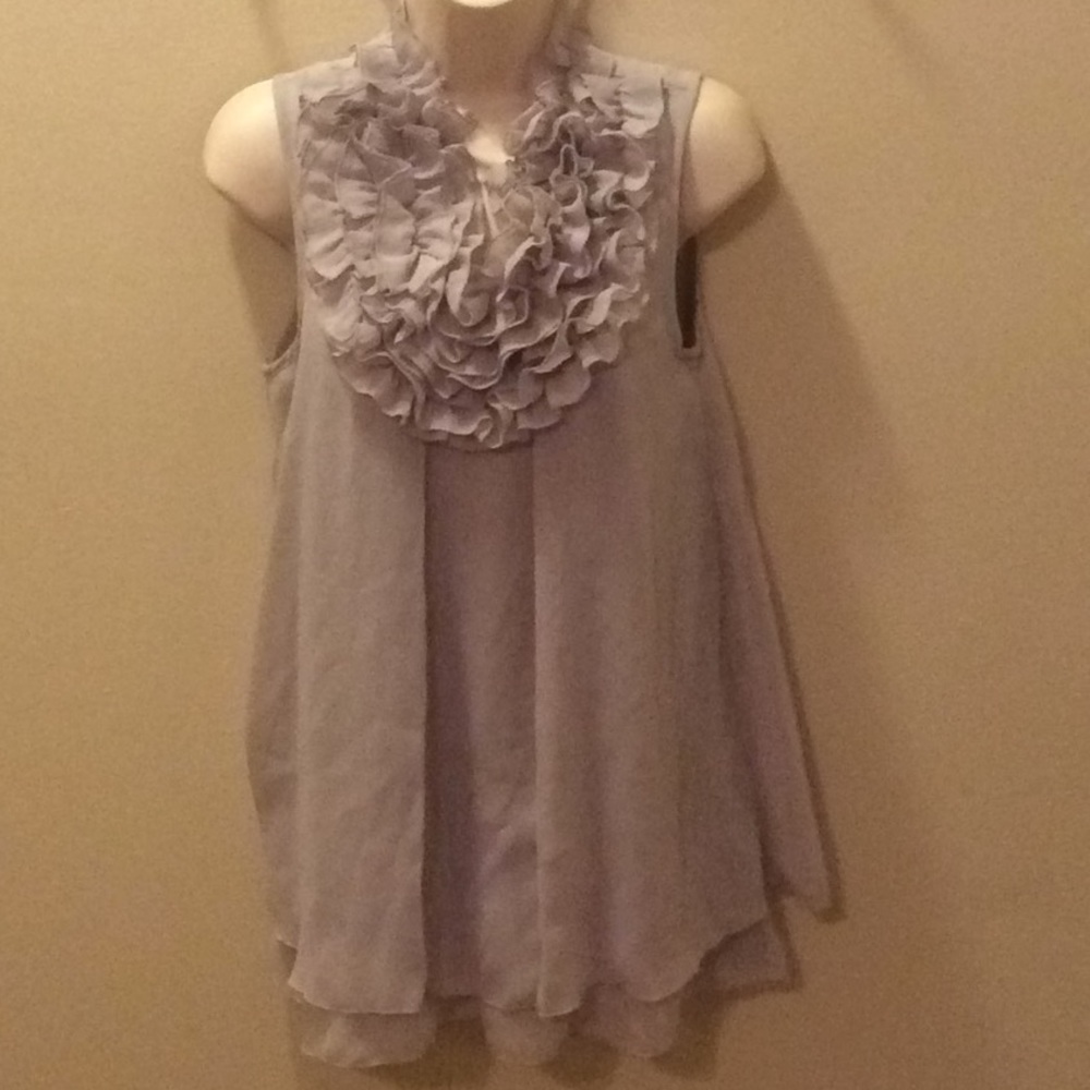 M by Marc Bower Ruffle Detail Silver Tunic, XS